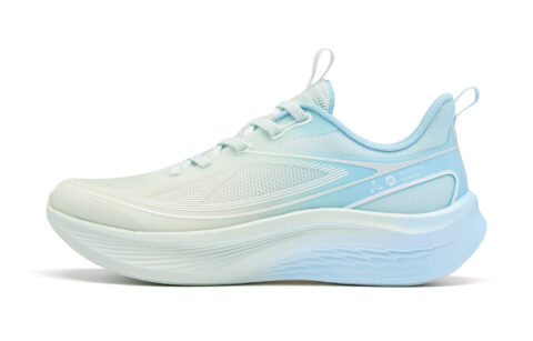 QIAODAN Light Speed 5v2 Running Shoes Women’s Low Top Light Transparent Green, Sky Blue