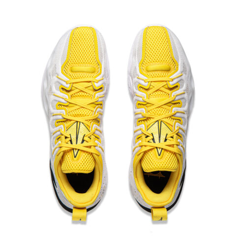 Li Ning Buckets Cushioning Slip Resistant Breathable Low top Basketball Shoes Men’s White Yellow
