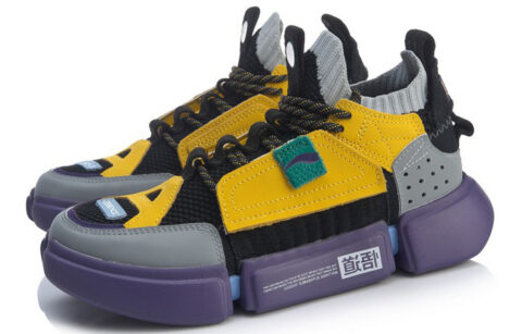 Li Ning Slip Resistant, Abrasion Resistant, Breathable Mid top Vintage Basketball Shoes Women’s Black Gray Yellow