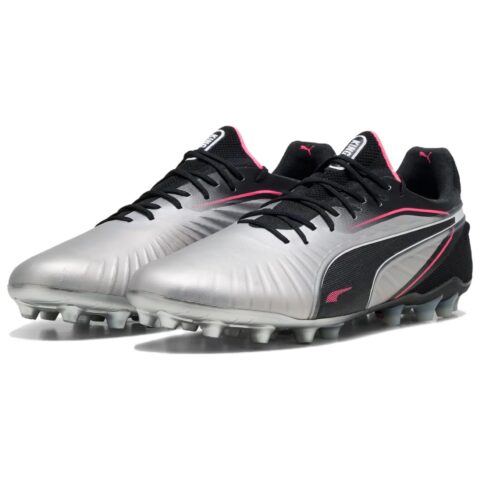 PUMA King Ultimate Comfortable Round Toe MG Multi Ground Artificial Turf Soccer Shoes Men’s Silver Black