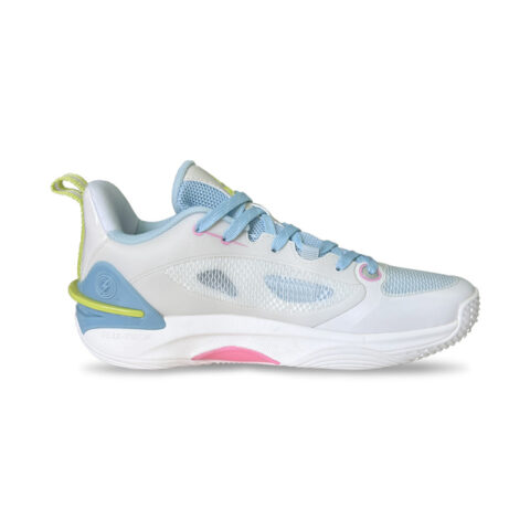 PEAK Delicate Cushioning Slip Resistant Abrasion Resistant Mid top Basketball Shoes Women’s Milk White Blue