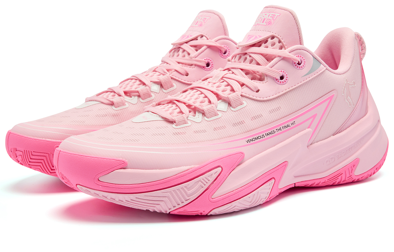 QIAODAN Poisonous Fangs TEAM Cushioning Slip Resistant Breathable Coverage Rebound Low top Basketball Shoes Men’s Pink