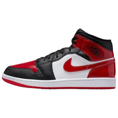 Jordan Air Jordan 1 Patent Leather, Leather Mid top Vintage Basketball Shoes Men’s Black Red White