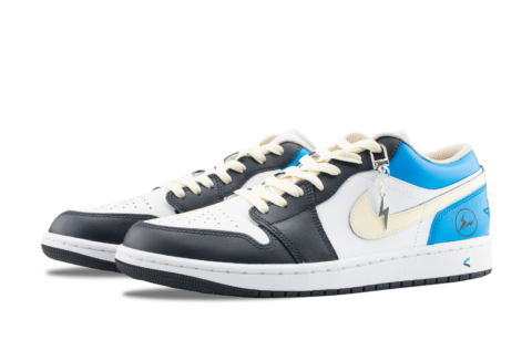 Jordan Air Jordan 1 Lightning 2.0 Abrasion Resistant Low top Vintage Basketball Shoes Unisex White Blue Black
