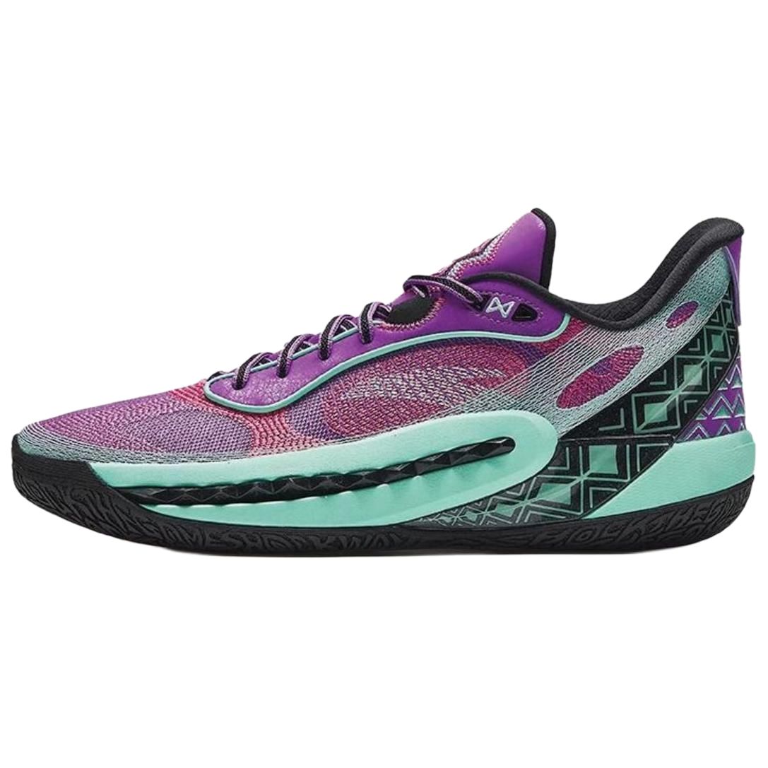 Anta Shock Wave 6 Cushioning Slip Resistant Abrasion Resistant Low top Basketball Shoes Men's Purple Pink Green