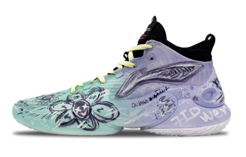 Li Ning YuShuai 18 One Road Floral Abrasion Resistant Coverage High top Basketball Shoes Men’s Green Purple