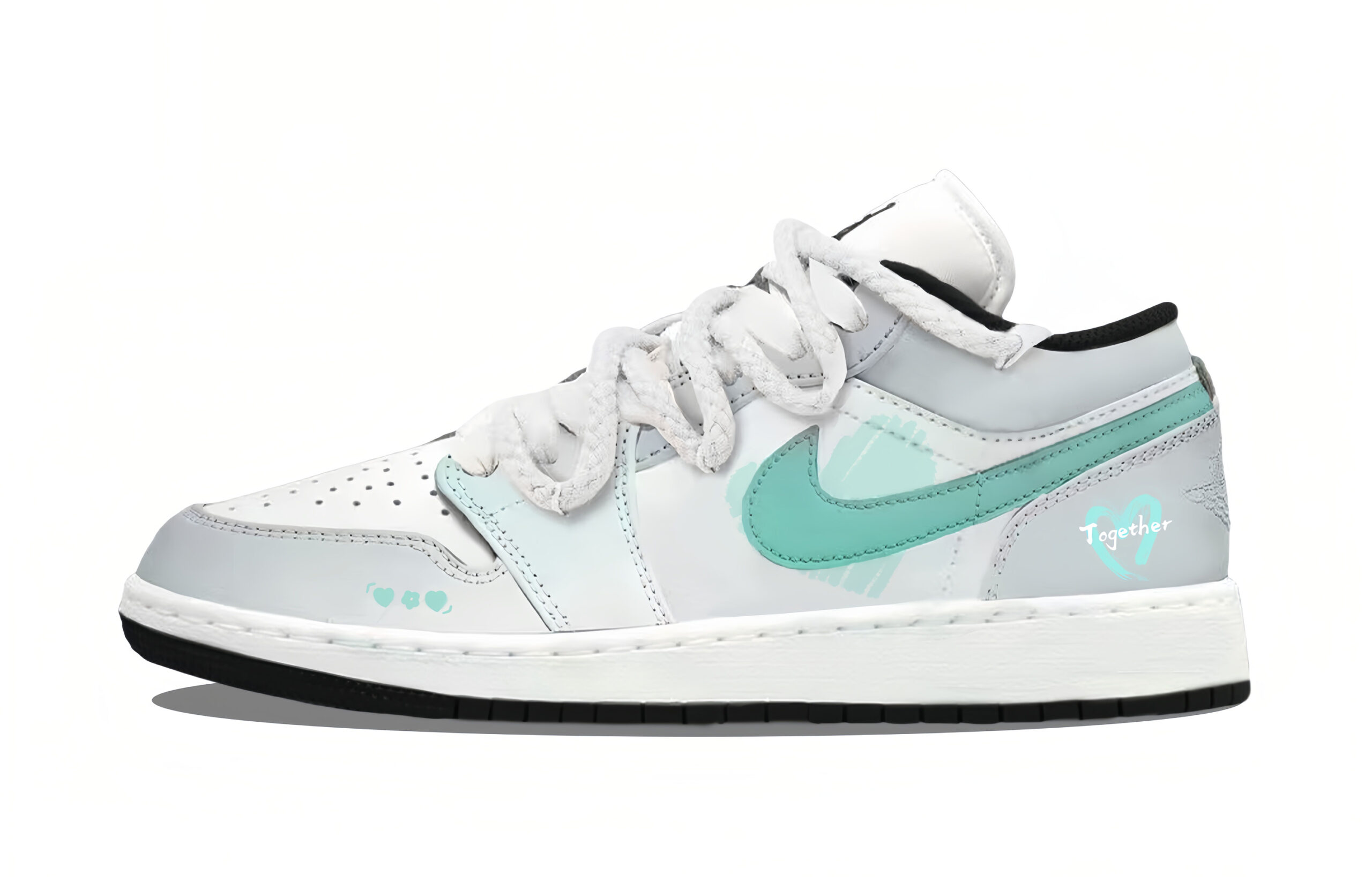 Jordan Air Jordan 1 Low Heart Signal Abrasion Resistant Low top Vintage Basketball Shoes Unisex White Green