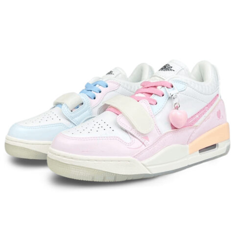 Jordan Legacy 312 Slip Resistant Abrasion Resistant Mid top Vintage Basketball Shoes Unisex Pink Blue White