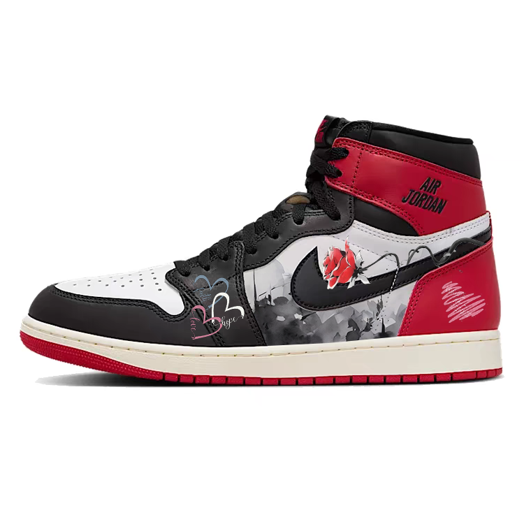 Jordan Air Jordan 1 Heartbeat Lover, Rose Heart Slip Resistant Abrasion Resistant High top Vintage Basketball Shoes