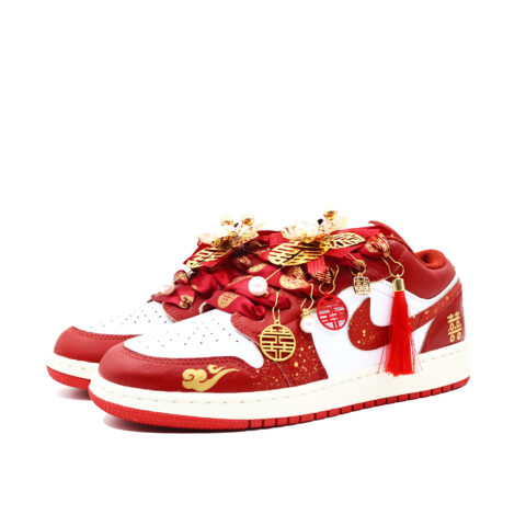 Jordan Air Jordan 1 Cushioning Slip Resistant Abrasion Resistant Low top Vintage Basketball Shoes GS Red Gold White