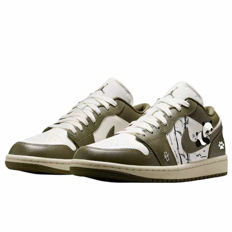 Jordan Air Jordan 1 Vintage Basketball Shoes Unisex Low Top White/Medium Olive Green