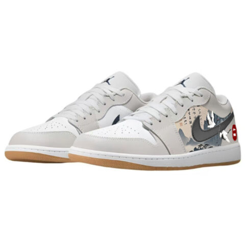 Jordan Air Jordan 1 Slip Resistant Abrasion Resistant Low top Vintage Basketball Shoes Unisex White