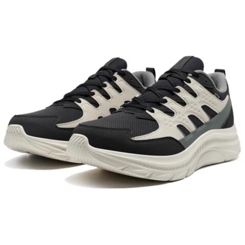 XTEP Textile, Synthetic Leather Slip Resistant Abrasion Resistant Low top Casual Running Shoes Men’s Black Gray