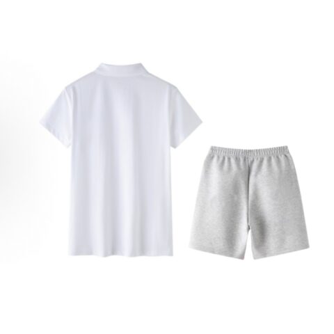 Li Ning Table Tennis Collection Casual Sportswear Men’s White Short Sleeved Shirt+Gray Shorts