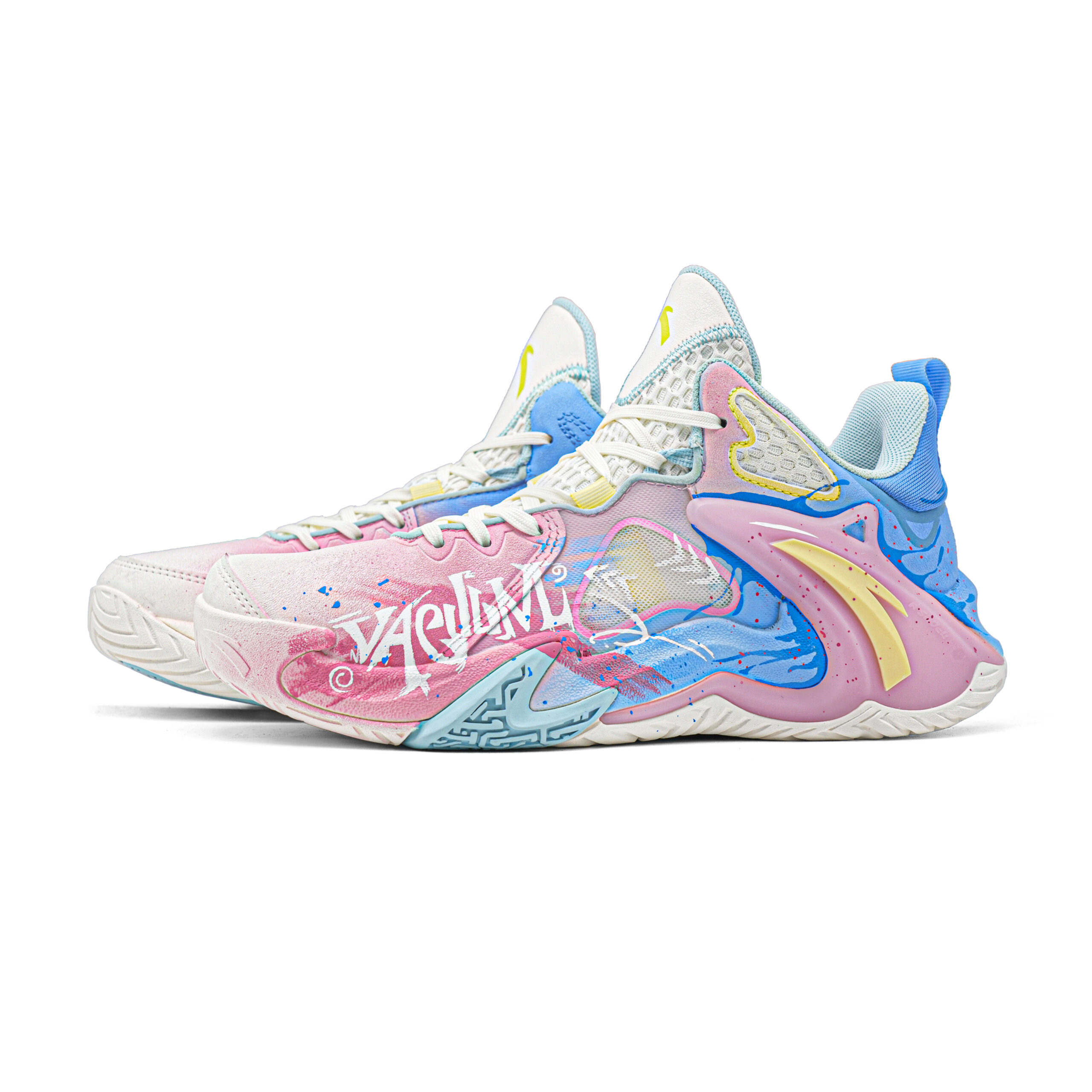 Anta Airspace 4 Berry Boba Fabric Slip Resistant Abrasion Resistant Low top Basketball Shoes Unisex Pink Blue
