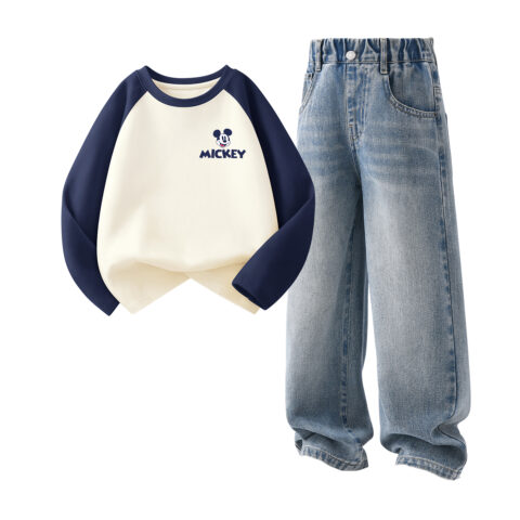 Disney Mickey Mouse Navy Blue+Solid Color Sea Salt Blue