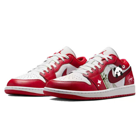 Jordan Air Jordan 1 Cushioning, Wear Resistant Low top Vintage Basketball Shoes Unisex White Red