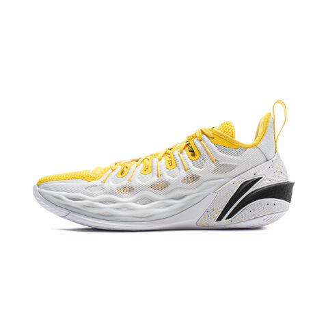 Li Ning Buckets Cushioning Slip Resistant Breathable Low top Basketball Shoes Men’s White Yellow