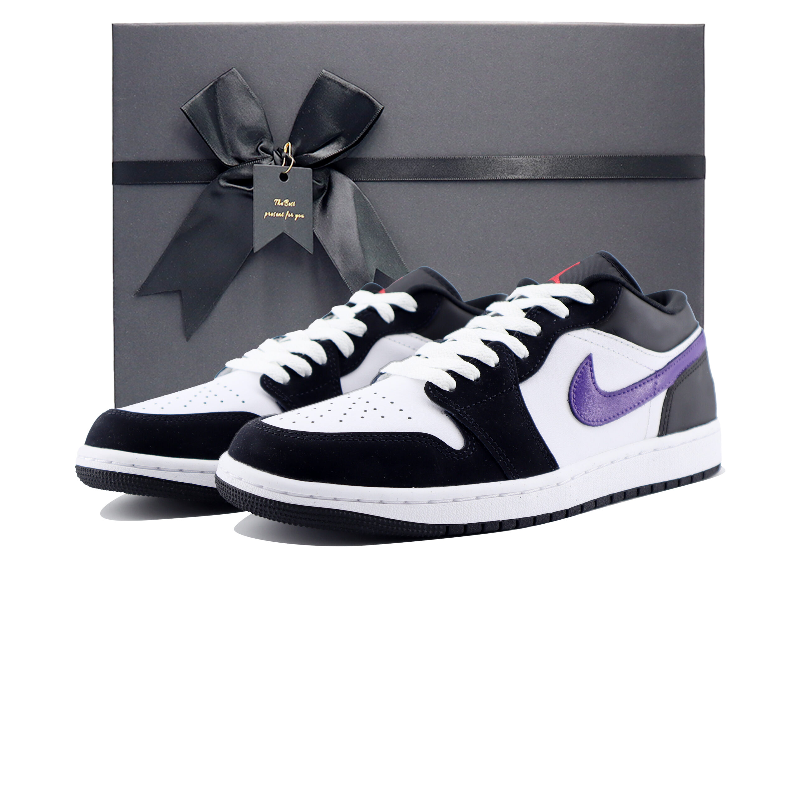Jordan Air Jordan 1 Slip Resistant Abrasion Resistant Low top Vintage Basketball Shoes Unisex Black Purple