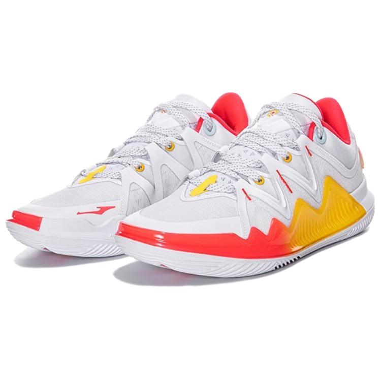 Erke Cushioning, Wear Resistant Low top Basketball Shoes Men’s White Red Yellow