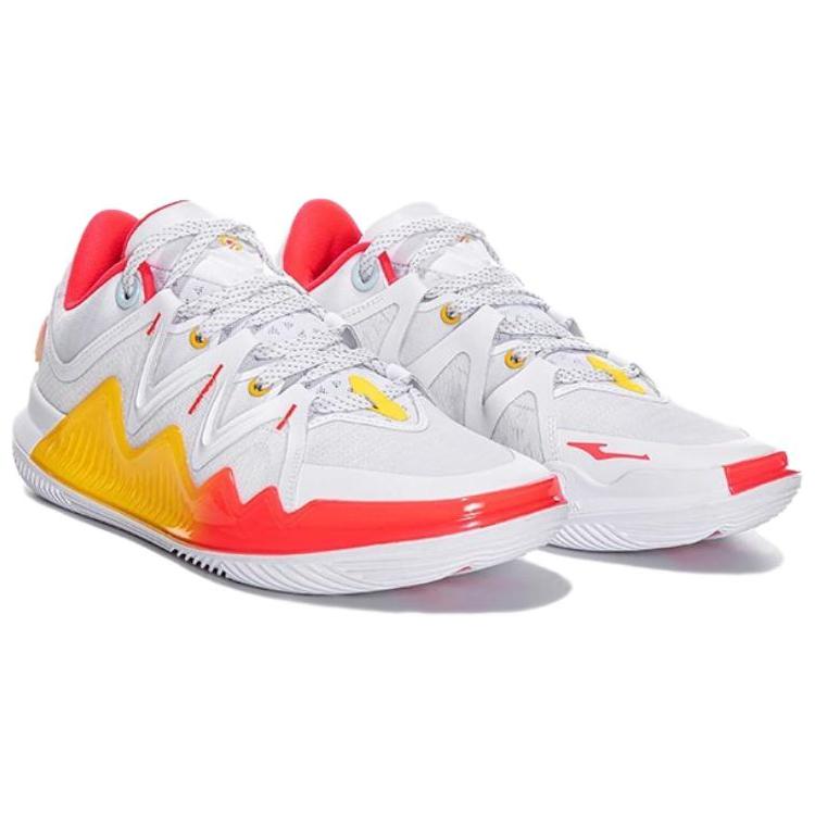 Erke Cushioning, Wear Resistant Low top Basketball Shoes Men’s White Red Yellow