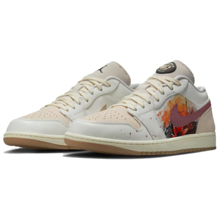 Jordan Air Jordan 1 Abrasion Resistant Low top Vintage Basketball Shoes Unisex White Brown
