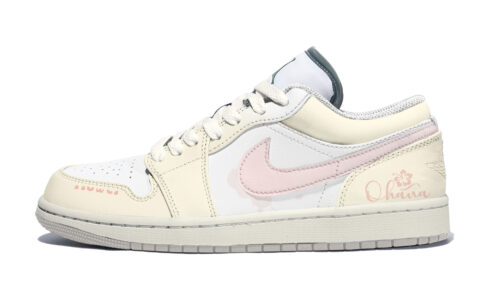 Jordan Air Jordan 1 Abrasion Resistant Low top Vintage Basketball Shoes Unisex Light Yellow
