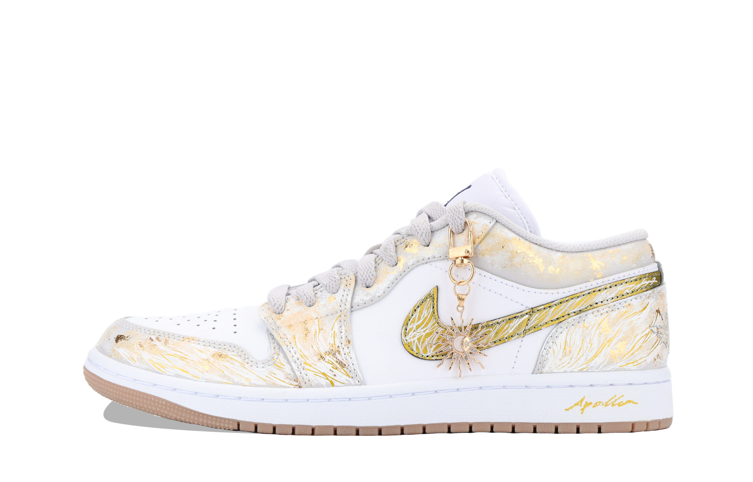 Jordan Air Jordan 1 Apollo, The Sun God Cushioning Slip Resistant Low top Vintage Basketball Shoes Unisex White Gold