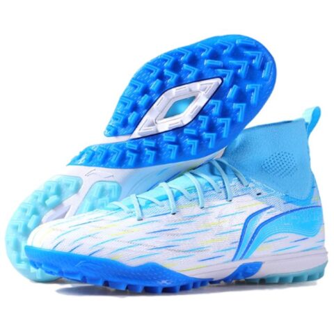 Li Ning TF Turf Artificial Turf Slip Resistant Abrasion Resistant Soccer Shoes Men’s White Blue