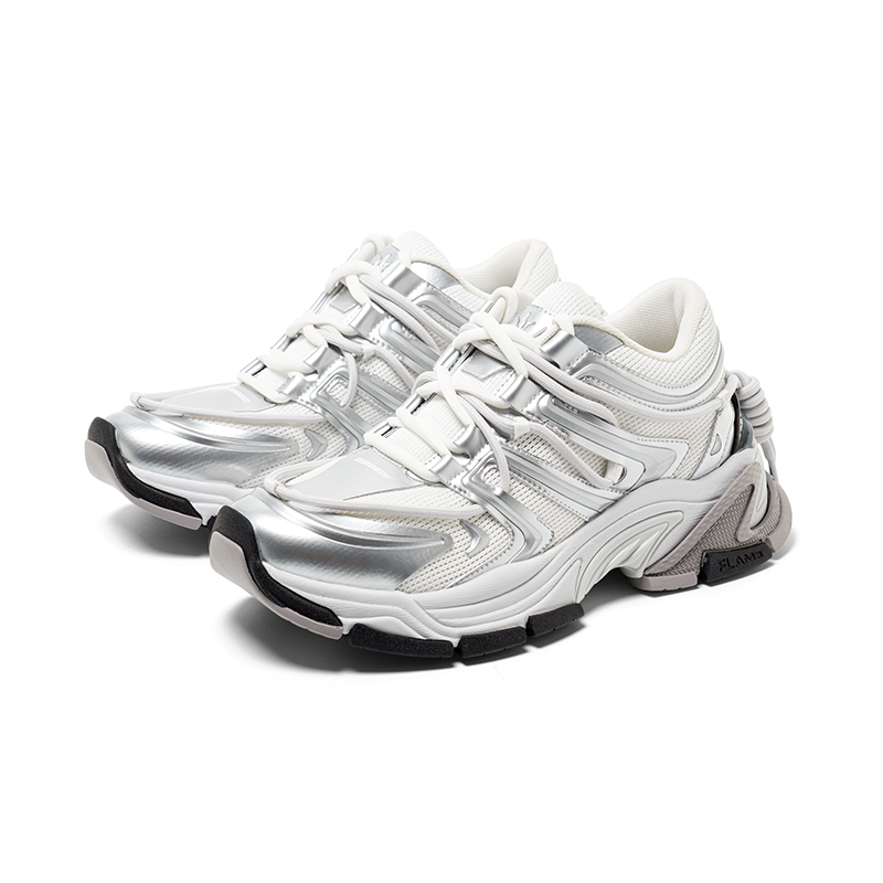 BLIND402 Slip Resistant Abrasion Resistant Low top Casual Vintage Chunky Sneakers Running Shoes Unisex White Silver