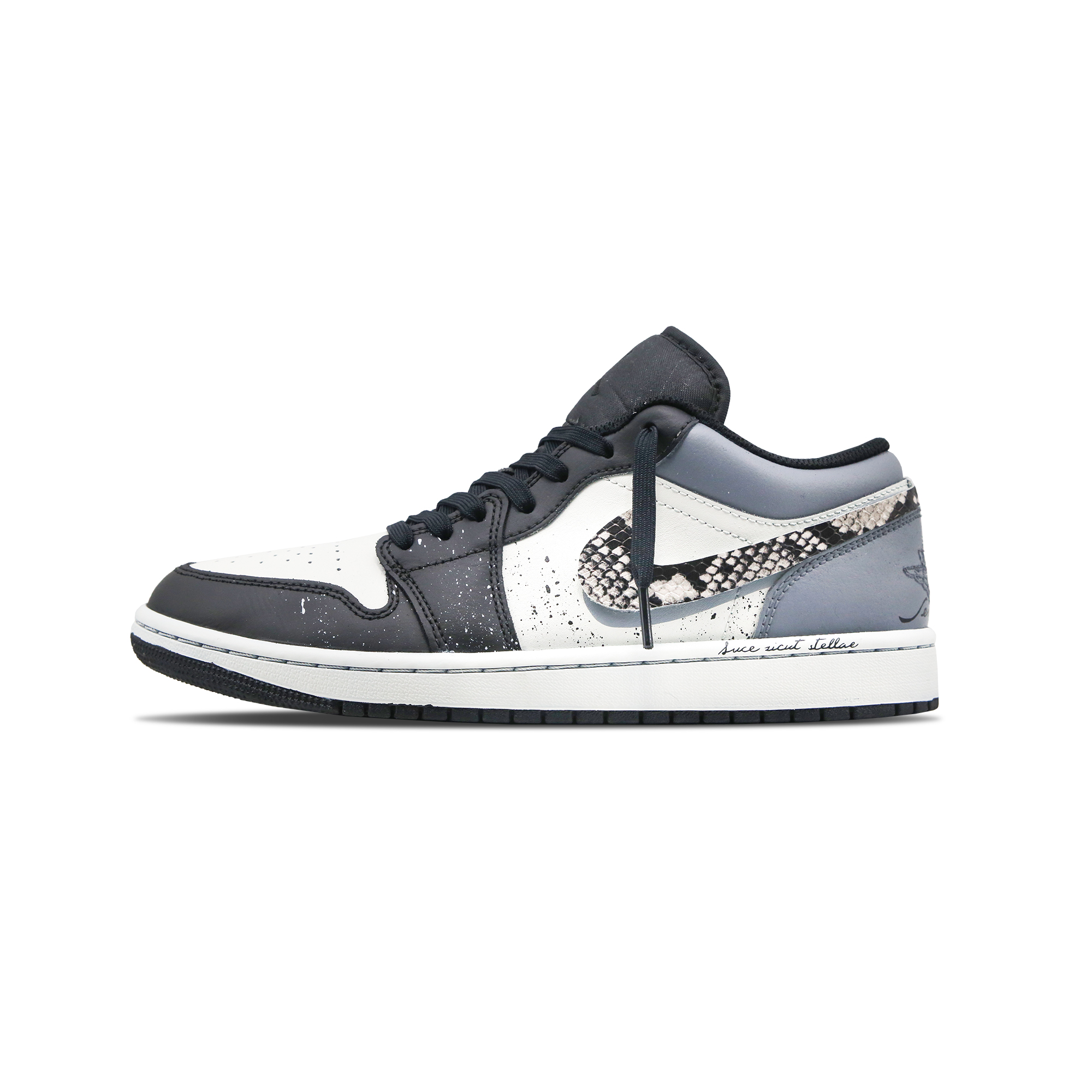 Jordan Air Jordan 1 Slip Resistant Abrasion Resistant Low top Vintage Basketball Shoes Men's Black White Blue