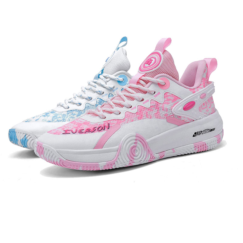 IVERSON Slip Resistant, Abrasion Resistant, Lightweight Low top Basketball Shoes Unisex Pink Blue Mismatched