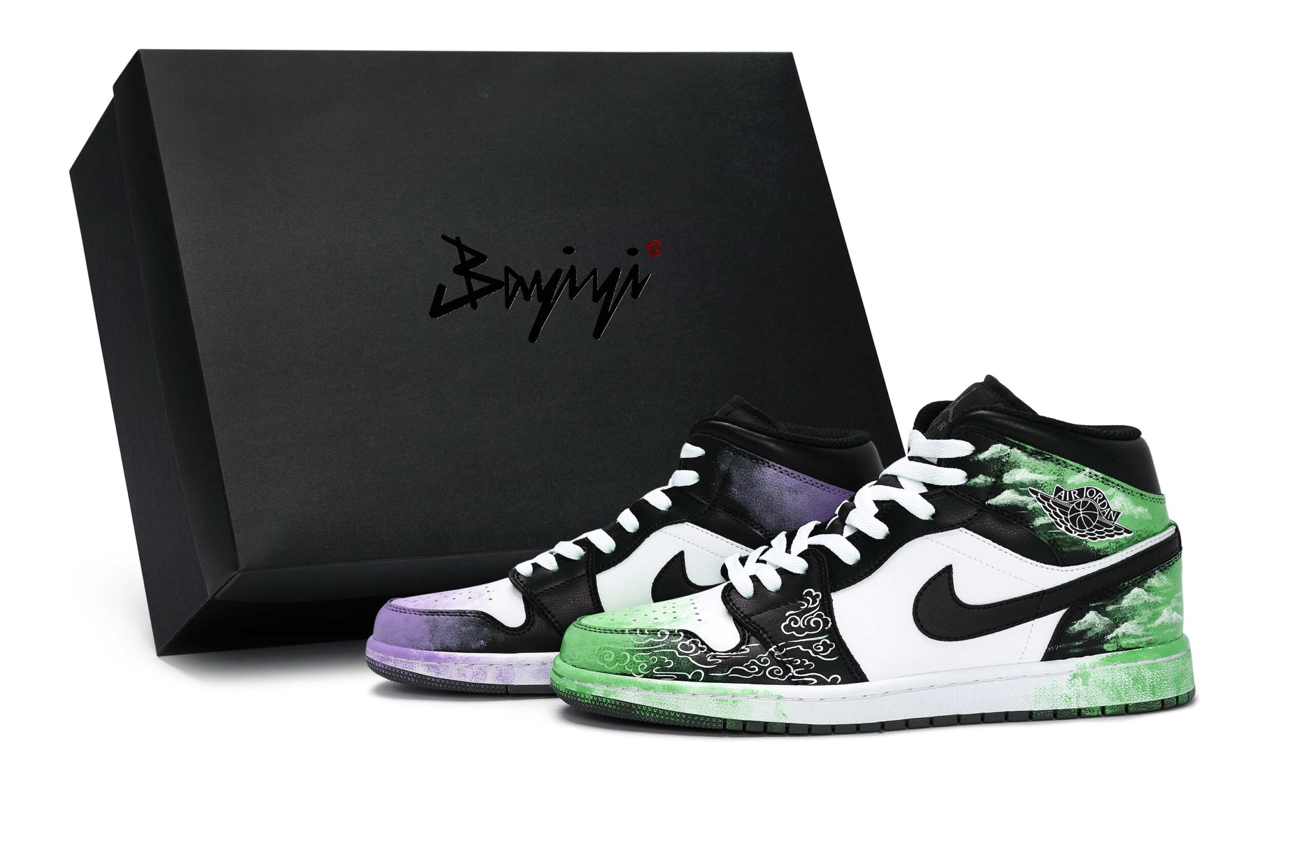Jordan Air Jordan 1 811 Manufacturing, Clouds And Glow Green Purple, Special Shoe Box Abrasion Resistant Slip Resistant