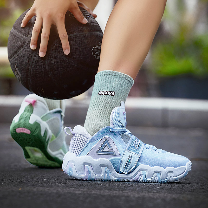 PEAK Yanwu 1.0 Cushioning Slip Resistant Abrasion Resistant Low top Basketball Shoes Men’s Blue Green Mismatched
