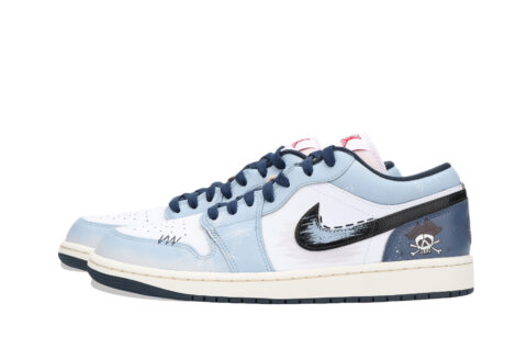 Jordan Air Jordan 1 Nautical Storm Cushioning, Wear Resistant Low top Vintage Basketball Shoes Unisex White Blue