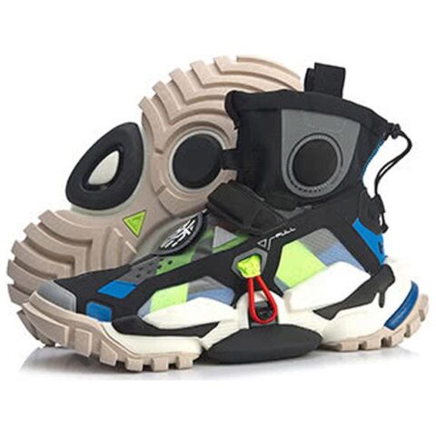 Li Ning 2.0 Hi Dw Comfortable High top Vintage Basketball Shoes Unisex Black Blue