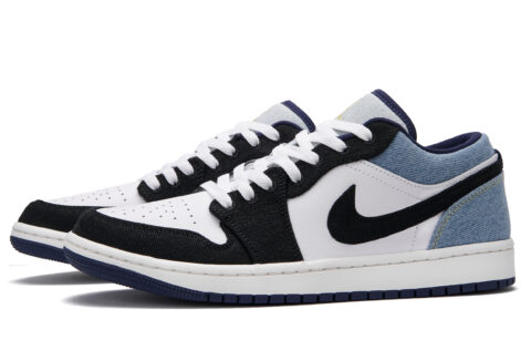 Jordan Air Jordan 1 Black Denim Low top Vintage Basketball Shoes Men’s Black White Blue
