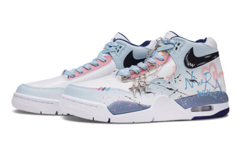 Nike Flight Legacy Heartbeat Story Abrasion Resistant Mid top Vintage Basketball Shoes Men’s White Blue Pink