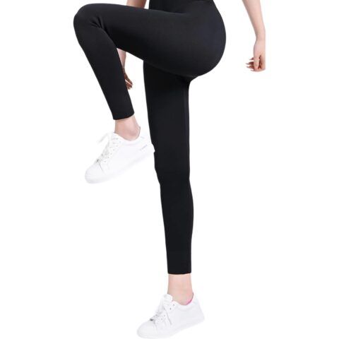 CAMEL Solid Color Thickened And Fleece Lined Thermal High Rise Elastic Ankle Length Yoga Pants Women’s Phantom Black