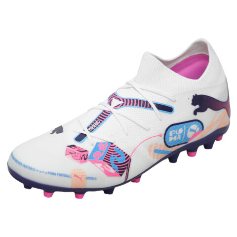 PUMA FUTURE 7 MATCH MG Multi Ground Artificial Turf Fabric Coverage Support Soccer Shoes Unisex White Blue Pink