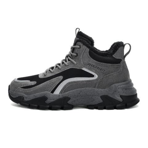 JEEP SPIRIT Fashion Abrasion Resistant High top Outdoor Shoes Men's Climbing Gray
