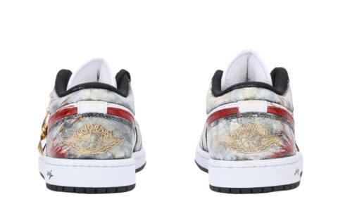 Jordan Air Jordan 1 Ares, The God Of War Abrasion Resistant Low top Vintage Basketball Shoes Unisex Black Red Gold