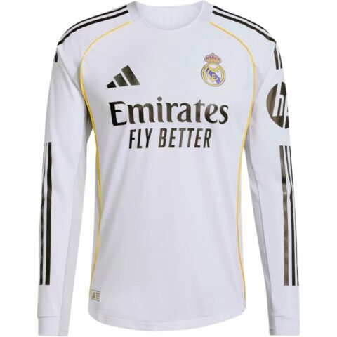 Adidas Free Shipping With AdiClub Real Madrid 25/26 Long Sleeve Home Authentic Jersey