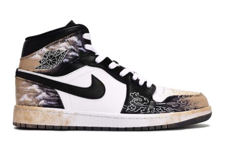 Jordan Air Jordan 1 Vintage Basketball Shoes Unisex Mid Top Black/White/Purple/Orange
