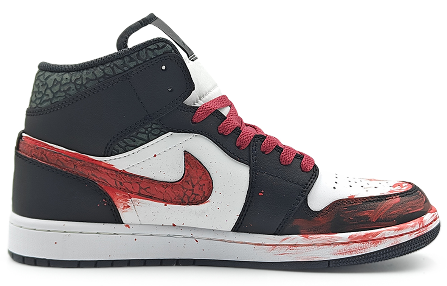 Jordan Air Jordan 1 Mid SE ‘Panda Elephant’ Abrasion Resistant Mid top Vintage Basketball Shoes Men’s Black Red