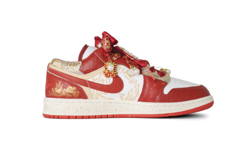 Jordan Air Jordan 1 Gilded Yingxi, Shopping Bag Cushioning, Wear Resistant Low top Vintage Basketball Shoes Women’s Red