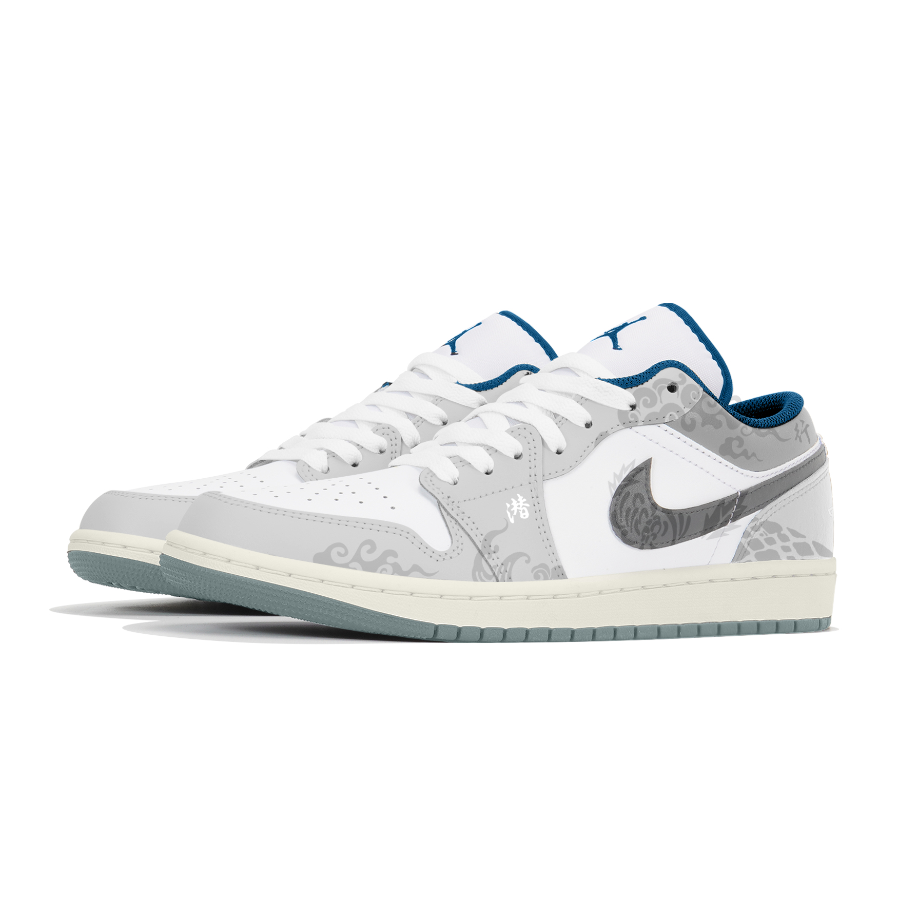 Jordan Air Jordan 1 Cushioning, Wear Resistant Low top Vintage Basketball Shoes Unisex Gray White