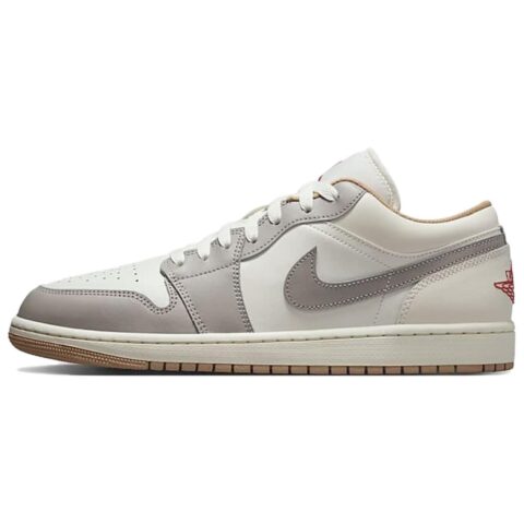 Jordan Air Jordan 1 Slip Resistant Abrasion Resistant Low top Vintage Basketball Shoes Men’s Beige Gray