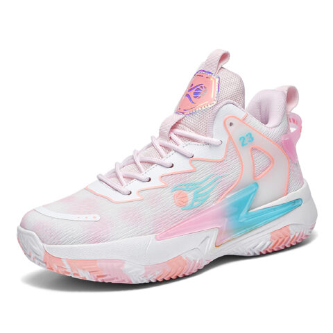 BIANSULONG Cushioning Slip Resistant Abrasion Resistant High top Basketball Shoes Unisex White Pink