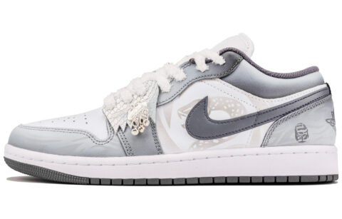 Jordan Air Jordan 1 Abrasion Resistant Low top Vintage Basketball Shoes Unisex Gray White